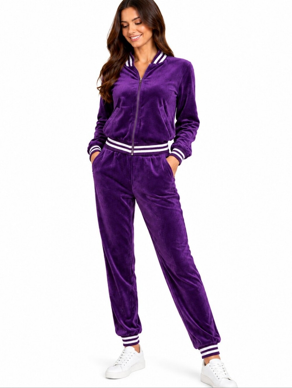 Velour Tracksuit Set Purple Zip Jacket Joggers 2 Piece